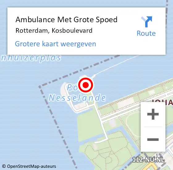 Locatie op kaart van de 112 melding: Ambulance Met Grote Spoed Naar Rotterdam, Kosboulevard op 22 augustus 2024 23:34