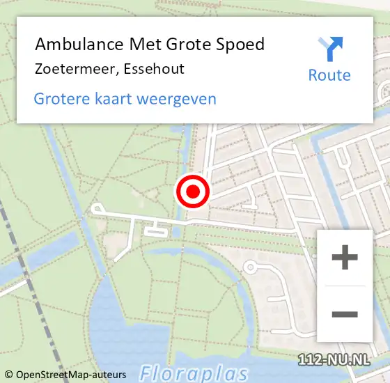 Locatie op kaart van de 112 melding: Ambulance Met Grote Spoed Naar Zoetermeer, Essehout op 23 augustus 2024 00:17