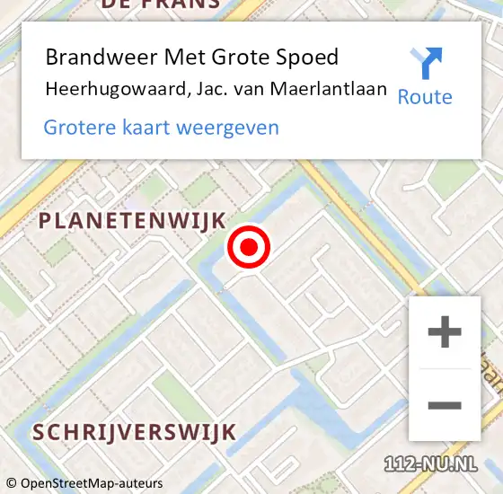 Locatie op kaart van de 112 melding: Brandweer Met Grote Spoed Naar Heerhugowaard, Jac. van Maerlantlaan op 23 augustus 2024 03:07