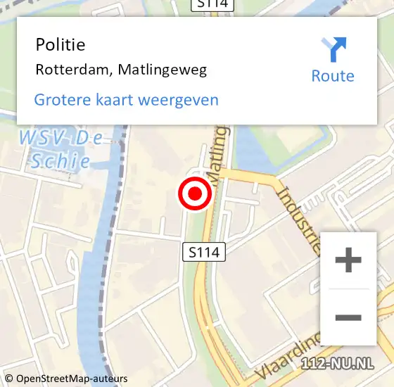 Locatie op kaart van de 112 melding: Politie Rotterdam, Matlingeweg op 23 augustus 2024 03:55