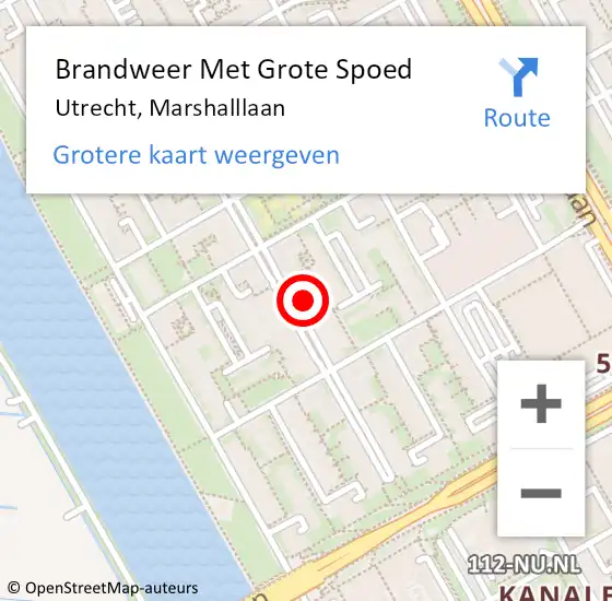 Locatie op kaart van de 112 melding: Brandweer Met Grote Spoed Naar Utrecht, Marshalllaan op 23 augustus 2024 04:50