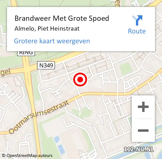 Locatie op kaart van de 112 melding: Brandweer Met Grote Spoed Naar Almelo, Piet Heinstraat op 23 augustus 2024 04:57