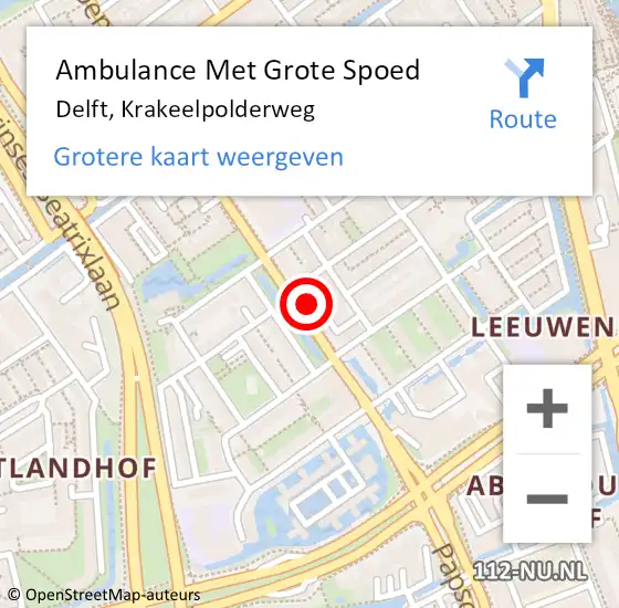 Locatie op kaart van de 112 melding: Ambulance Met Grote Spoed Naar Delft, Krakeelpolderweg op 23 augustus 2024 05:48