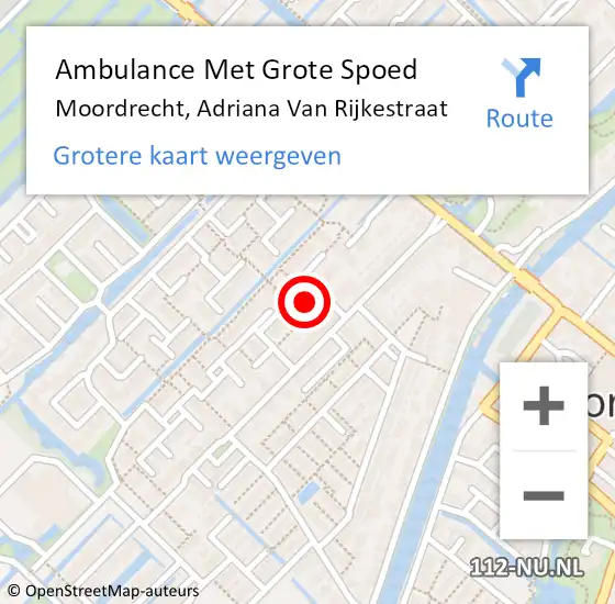 Locatie op kaart van de 112 melding: Ambulance Met Grote Spoed Naar Moordrecht, Adriana van Rijkestraat op 17 oktober 2014 13:05