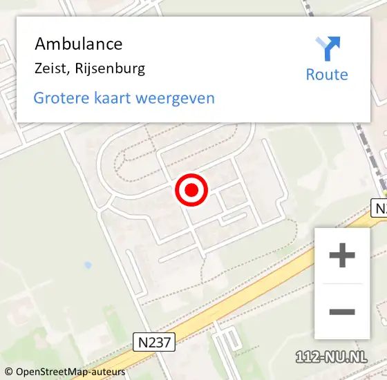 Locatie op kaart van de 112 melding: Ambulance Zeist, Rijsenburg op 23 augustus 2024 07:07