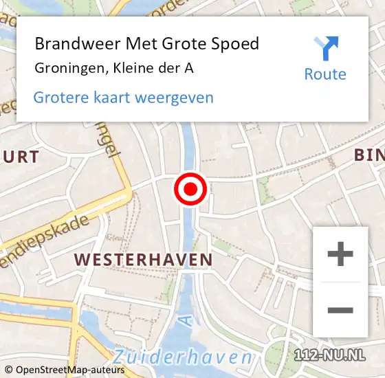 Locatie op kaart van de 112 melding: Brandweer Met Grote Spoed Naar Groningen, Kleine der A op 23 augustus 2024 08:04