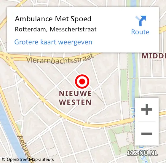 Locatie op kaart van de 112 melding: Ambulance Met Spoed Naar Rotterdam, Messchertstraat op 23 augustus 2024 08:38