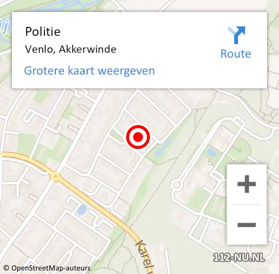 Locatie op kaart van de 112 melding: Politie Venlo, Akkerwinde op 23 augustus 2024 09:04