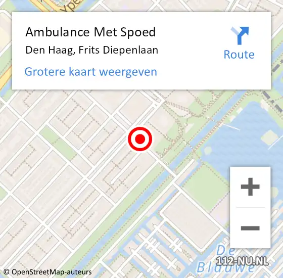 Locatie op kaart van de 112 melding: Ambulance Met Spoed Naar Den Haag, Frits Diepenlaan op 23 augustus 2024 09:05