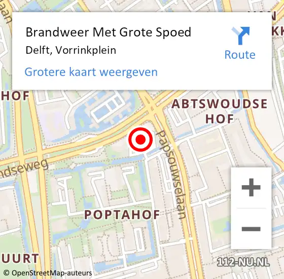 Locatie op kaart van de 112 melding: Brandweer Met Grote Spoed Naar Delft, Vorrinkplein op 23 augustus 2024 09:29