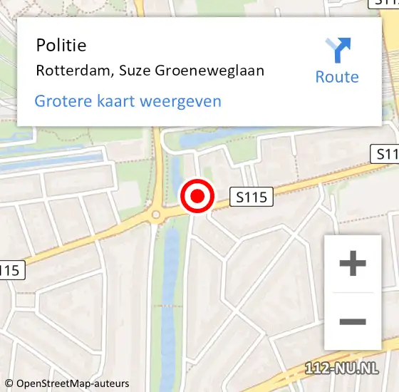 Locatie op kaart van de 112 melding: Politie Rotterdam, Suze Groeneweglaan op 23 augustus 2024 09:43