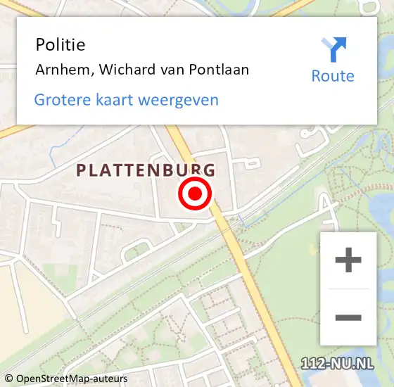 Locatie op kaart van de 112 melding: Politie Arnhem, Wichard van Pontlaan op 23 augustus 2024 09:53