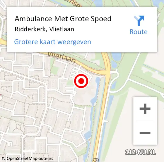 Locatie op kaart van de 112 melding: Ambulance Met Grote Spoed Naar Ridderkerk, Vlietlaan op 23 augustus 2024 09:54