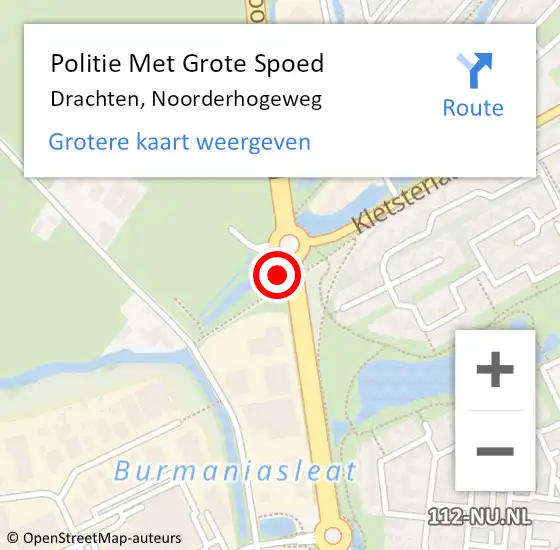 Locatie op kaart van de 112 melding: Politie Met Grote Spoed Naar Drachten, Noorderhogeweg op 23 augustus 2024 10:07