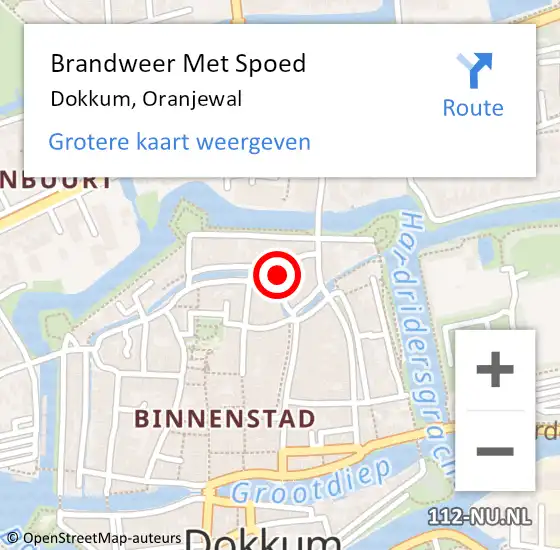 Locatie op kaart van de 112 melding: Brandweer Met Spoed Naar Dokkum, Oranjewal op 23 augustus 2024 10:12