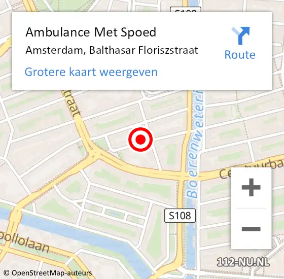 Locatie op kaart van de 112 melding: Ambulance Met Spoed Naar Amsterdam, Balthasar Floriszstraat op 23 augustus 2024 10:22