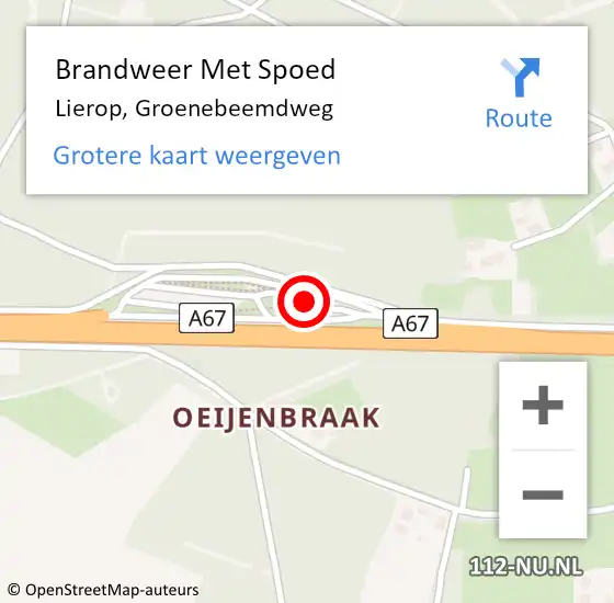 Locatie op kaart van de 112 melding: Brandweer Met Spoed Naar Lierop, Groenebeemdweg op 23 augustus 2024 11:03