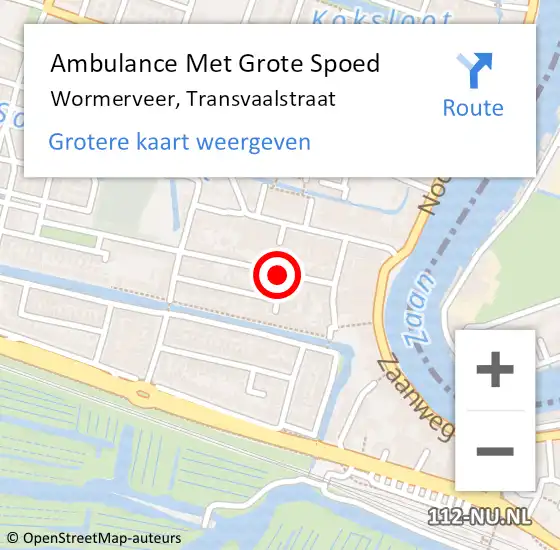 Locatie op kaart van de 112 melding: Ambulance Met Grote Spoed Naar Wormerveer, Transvaalstraat op 23 augustus 2024 11:13