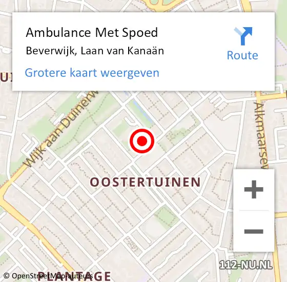 Locatie op kaart van de 112 melding: Ambulance Met Spoed Naar Beverwijk, Laan van Kanaän op 23 augustus 2024 11:17