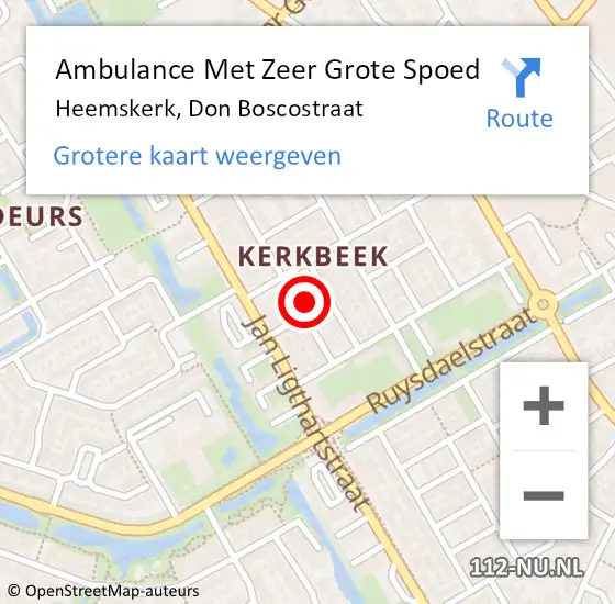 Locatie op kaart van de 112 melding: Ambulance Met Zeer Grote Spoed Naar Heemskerk, Don Boscostraat op 23 augustus 2024 11:29