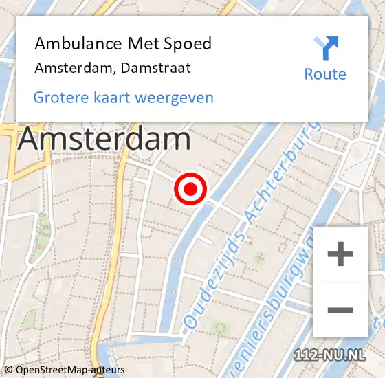 Locatie op kaart van de 112 melding: Ambulance Met Spoed Naar Amsterdam, Damstraat op 23 augustus 2024 11:36