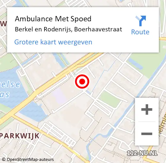 Locatie op kaart van de 112 melding: Ambulance Met Spoed Naar Berkel en Rodenrijs, Boerhaavestraat op 23 augustus 2024 11:46