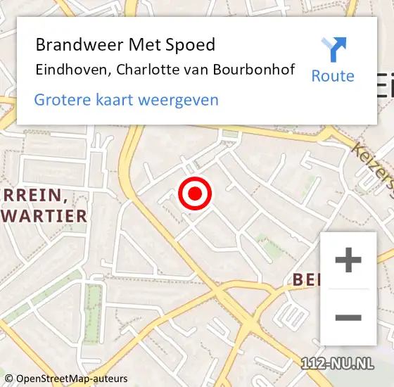 Locatie op kaart van de 112 melding: Brandweer Met Spoed Naar Eindhoven, Charlotte van Bourbonhof op 23 augustus 2024 11:49