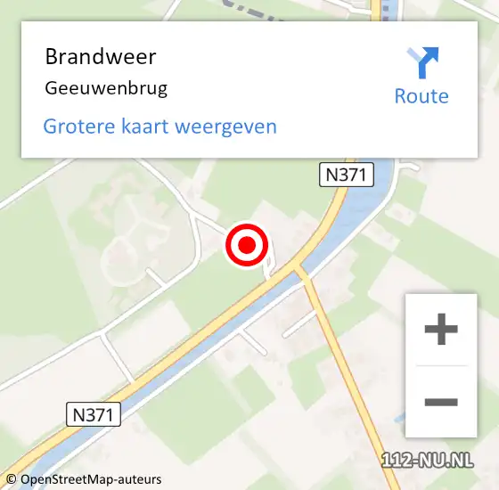 Locatie op kaart van de 112 melding: Brandweer Geeuwenbrug op 23 augustus 2024 11:53