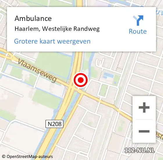 Locatie op kaart van de 112 melding: Ambulance Haarlem, Westelijke Randweg op 23 augustus 2024 12:05