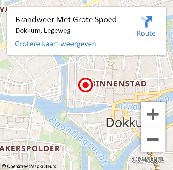 Locatie op kaart van de 112 melding: Brandweer Met Grote Spoed Naar Dokkum, Legeweg op 23 augustus 2024 12:32