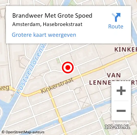 Locatie op kaart van de 112 melding: Brandweer Met Grote Spoed Naar Amsterdam, Hasebroekstraat op 23 augustus 2024 12:41