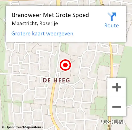 Locatie op kaart van de 112 melding: Brandweer Met Grote Spoed Naar Maastricht, Roserije op 23 augustus 2024 13:11