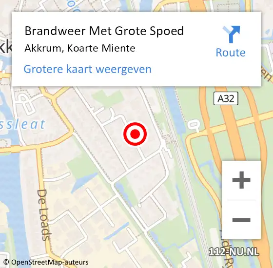 Locatie op kaart van de 112 melding: Brandweer Met Grote Spoed Naar Akkrum, Koarte Miente op 23 augustus 2024 13:17