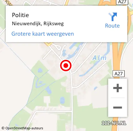 Locatie op kaart van de 112 melding: Politie Nieuwendijk, Rijksweg op 23 augustus 2024 13:39