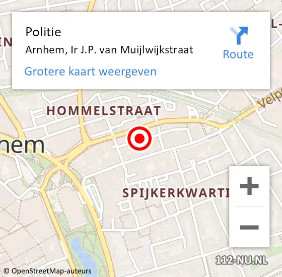 Locatie op kaart van de 112 melding: Politie Arnhem, Ir J.P. van Muijlwijkstraat op 23 augustus 2024 14:00