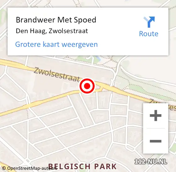 Locatie op kaart van de 112 melding: Brandweer Met Spoed Naar Den Haag, Zwolsestraat op 23 augustus 2024 14:25