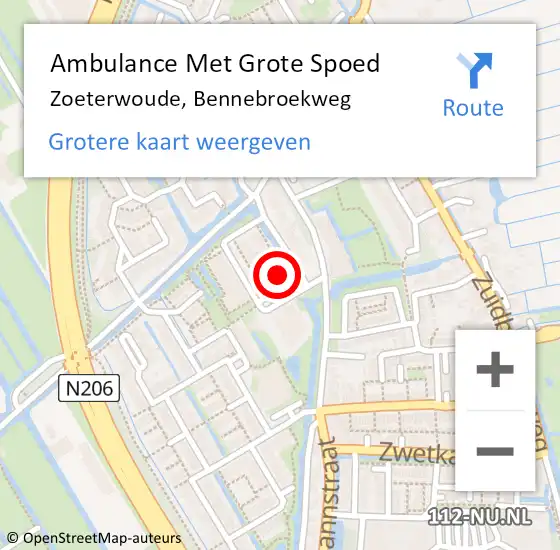 Locatie op kaart van de 112 melding: Ambulance Met Grote Spoed Naar Zoeterwoude, Bennebroekweg op 23 augustus 2024 14:33