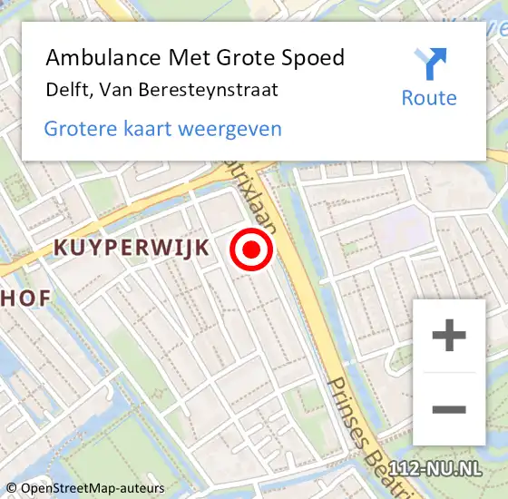 Locatie op kaart van de 112 melding: Ambulance Met Grote Spoed Naar Delft, Van Beresteynstraat op 23 augustus 2024 14:47