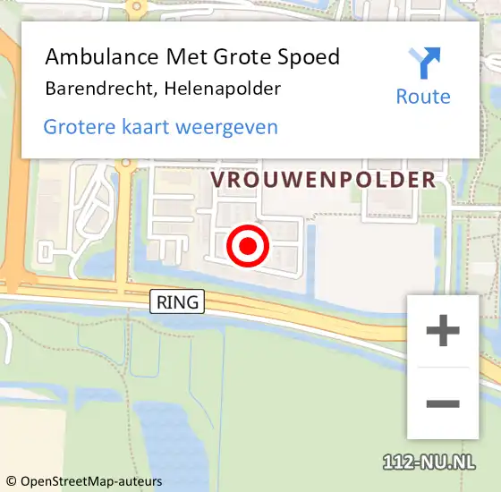 Locatie op kaart van de 112 melding: Ambulance Met Grote Spoed Naar Barendrecht, Helenapolder op 23 augustus 2024 15:03