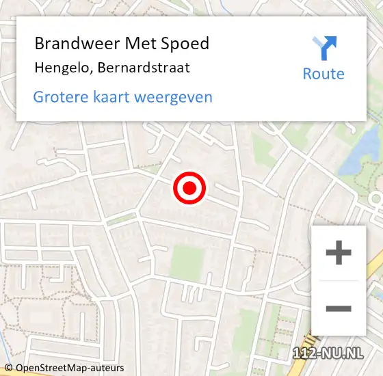 Locatie op kaart van de 112 melding: Brandweer Met Spoed Naar Hengelo, Bernardstraat op 23 augustus 2024 15:08