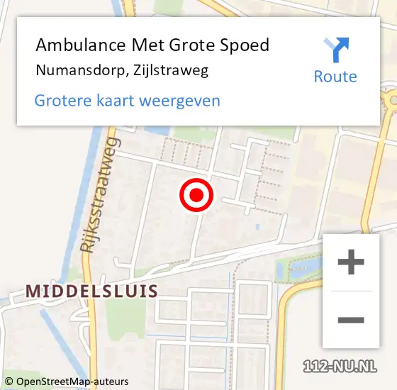 Locatie op kaart van de 112 melding: Ambulance Met Grote Spoed Naar Numansdorp, Zijlstraweg op 23 augustus 2024 15:08