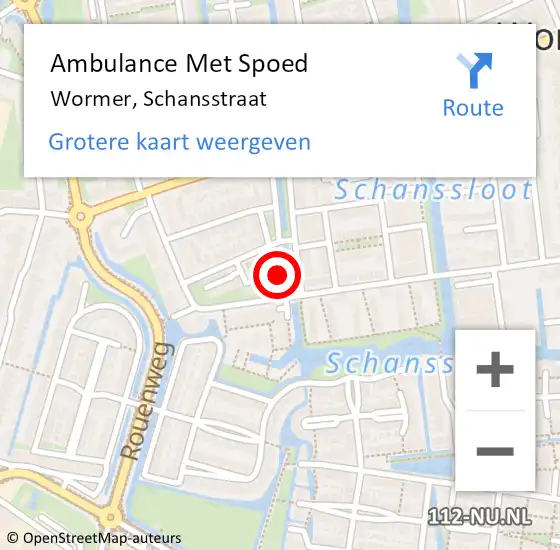 Locatie op kaart van de 112 melding: Ambulance Met Spoed Naar Wormer, Schansstraat op 23 augustus 2024 15:11