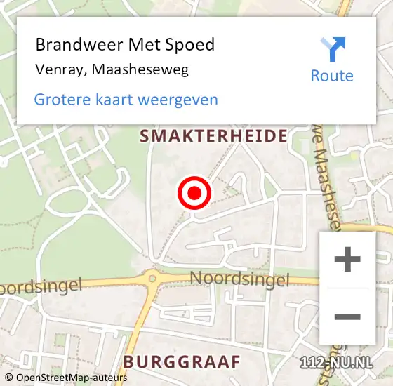 Locatie op kaart van de 112 melding: Brandweer Met Spoed Naar Venray, Maasheseweg op 23 augustus 2024 15:19