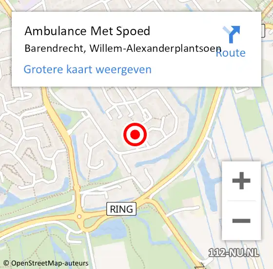 Locatie op kaart van de 112 melding: Ambulance Met Spoed Naar Barendrecht, Willem-Alexanderplantsoen op 23 augustus 2024 15:50