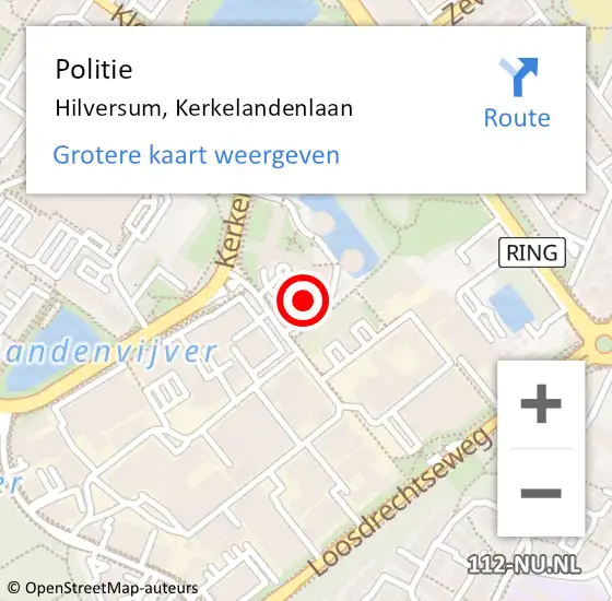 Locatie op kaart van de 112 melding: Politie Hilversum, Kerkelandenlaan op 23 augustus 2024 15:52