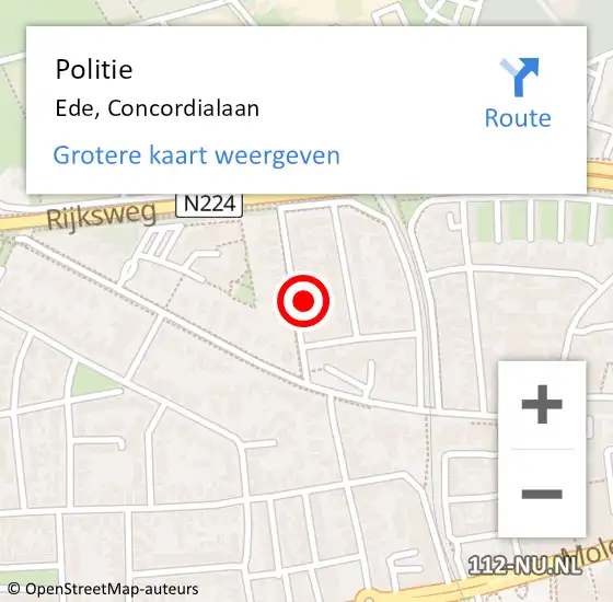 Locatie op kaart van de 112 melding: Politie Ede, Concordialaan op 23 augustus 2024 16:01