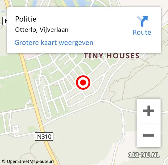 Locatie op kaart van de 112 melding: Politie Otterlo, Vijverlaan op 23 augustus 2024 16:20