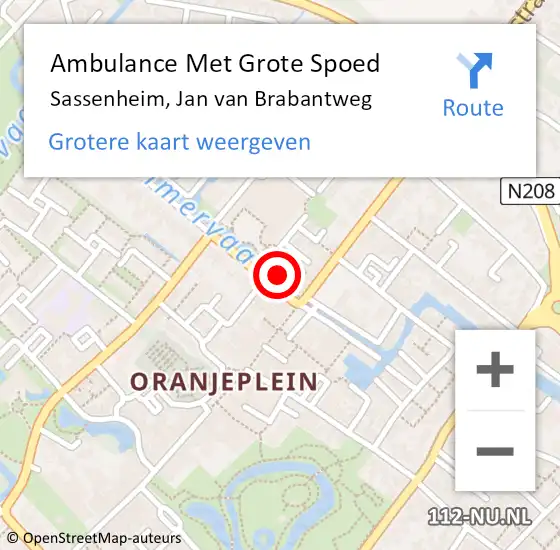 Locatie op kaart van de 112 melding: Ambulance Met Grote Spoed Naar Sassenheim, Jan van Brabantweg op 23 augustus 2024 16:36