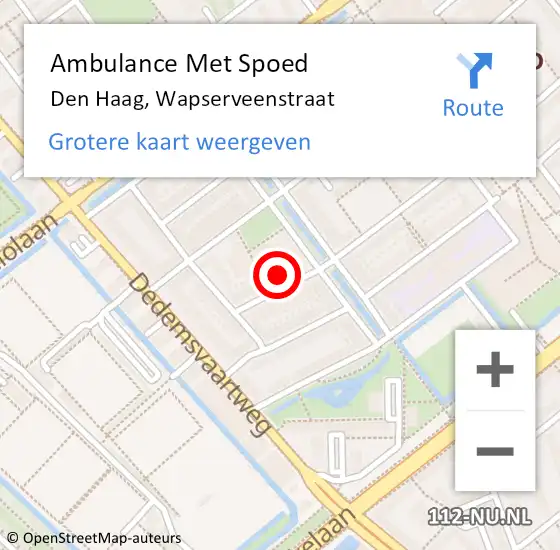 Locatie op kaart van de 112 melding: Ambulance Met Spoed Naar Den Haag, Wapserveenstraat op 23 augustus 2024 17:09