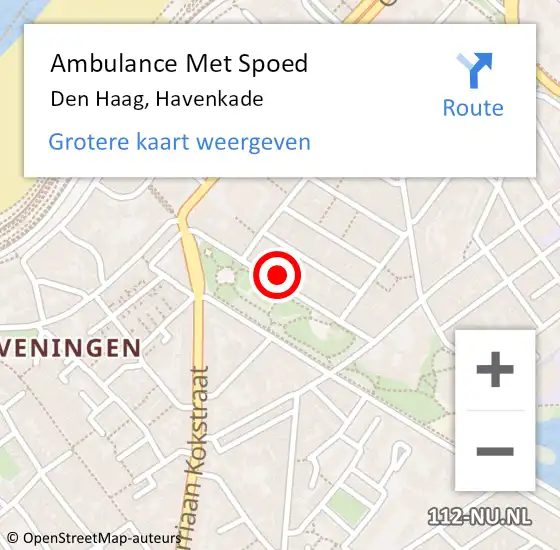 Locatie op kaart van de 112 melding: Ambulance Met Spoed Naar Den Haag, Havenkade op 23 augustus 2024 17:12